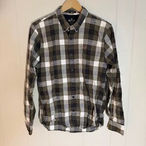Hollister dark green plaid long-sleeve button up shirt men’s large